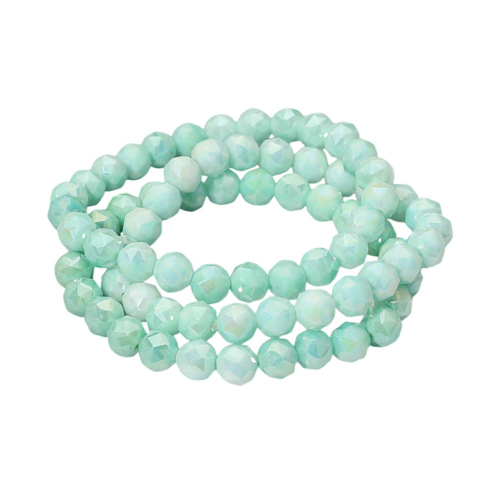 3PCS - Faceted Beaded Stretch Multi Layered Bracelets