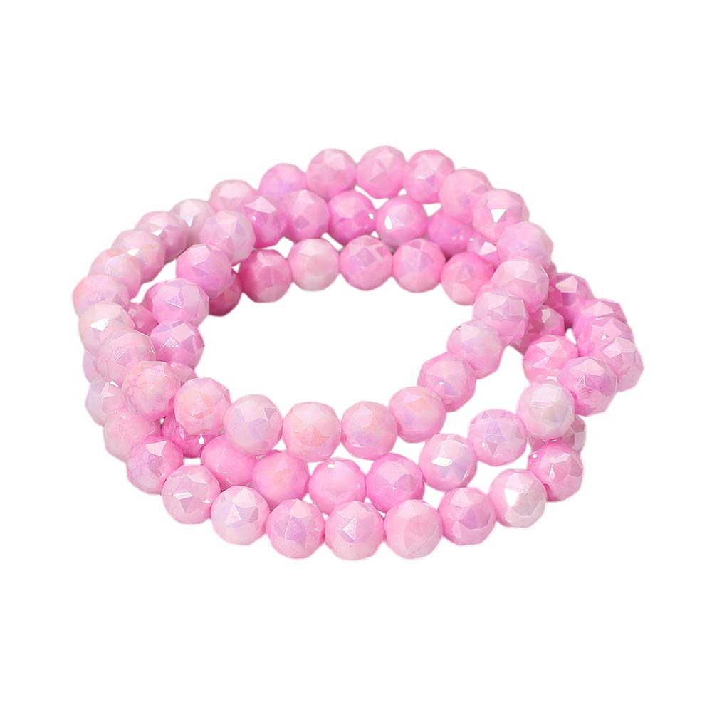 3PCS - Faceted Beaded Stretch Multi Layered Bracelets