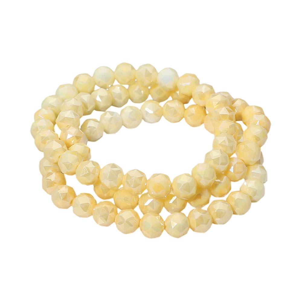 3PCS - Faceted Beaded Stretch Multi Layered Bracelets