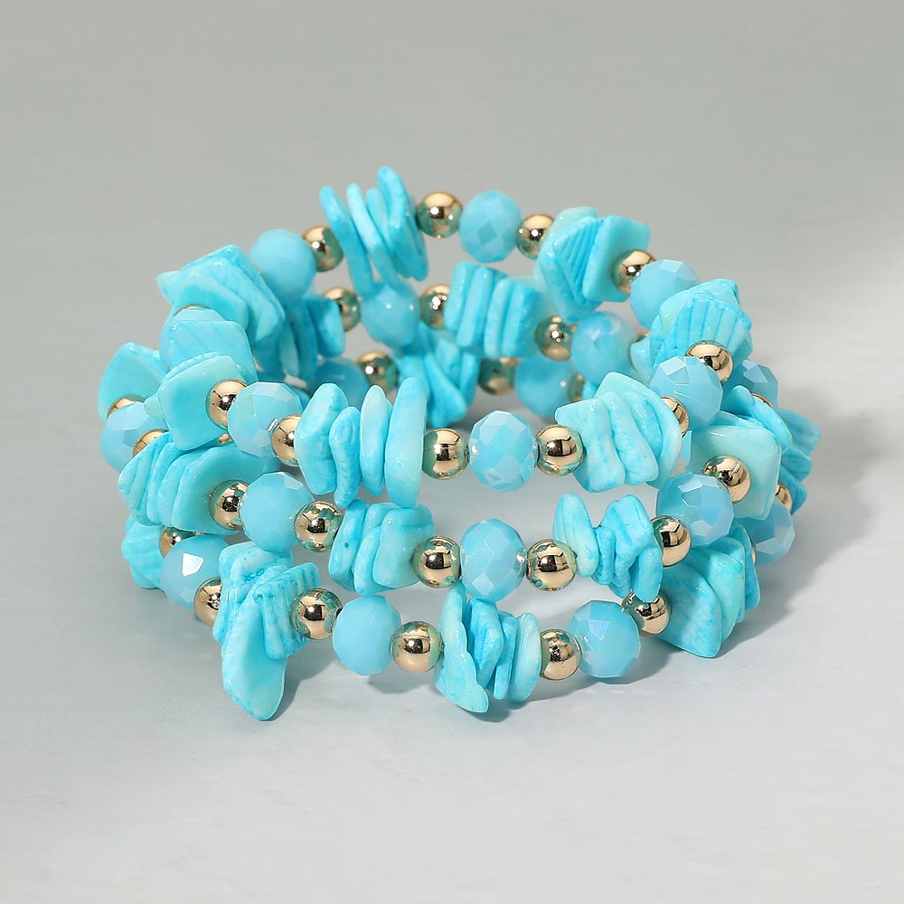 3PCS - Boho Chip Beaded Stretch Multi Layered Bracelets