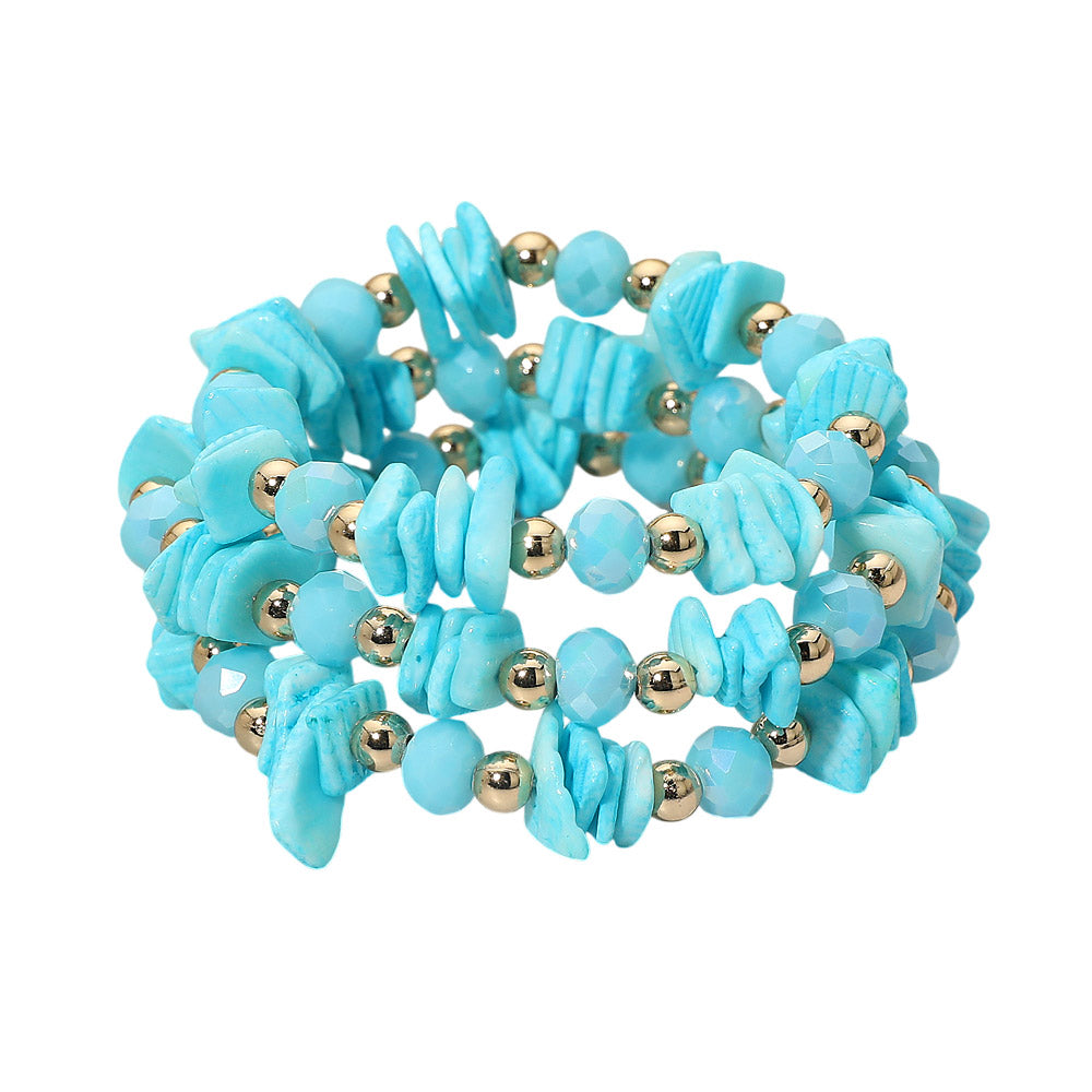 3PCS - Boho Chip Beaded Stretch Multi Layered Bracelets