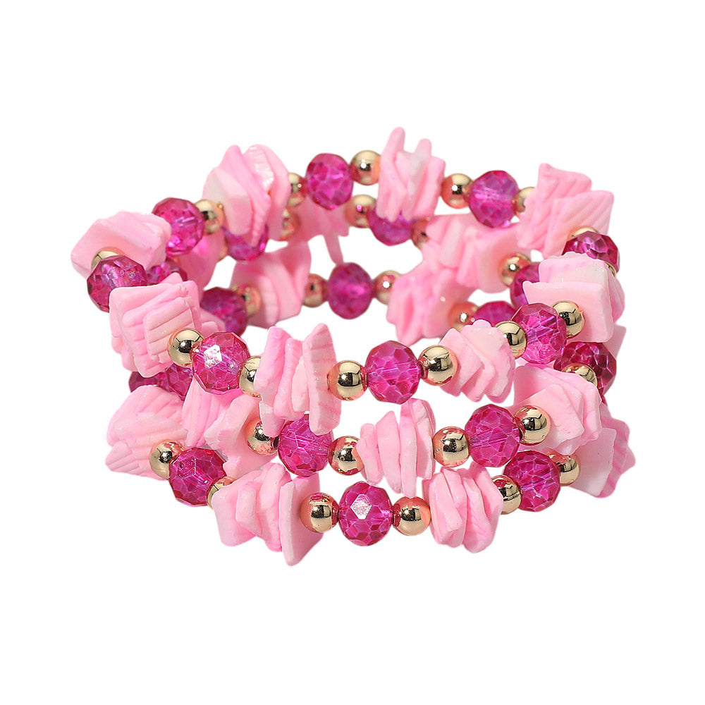 3PCS - Boho Chip Beaded Stretch Multi Layered Bracelets