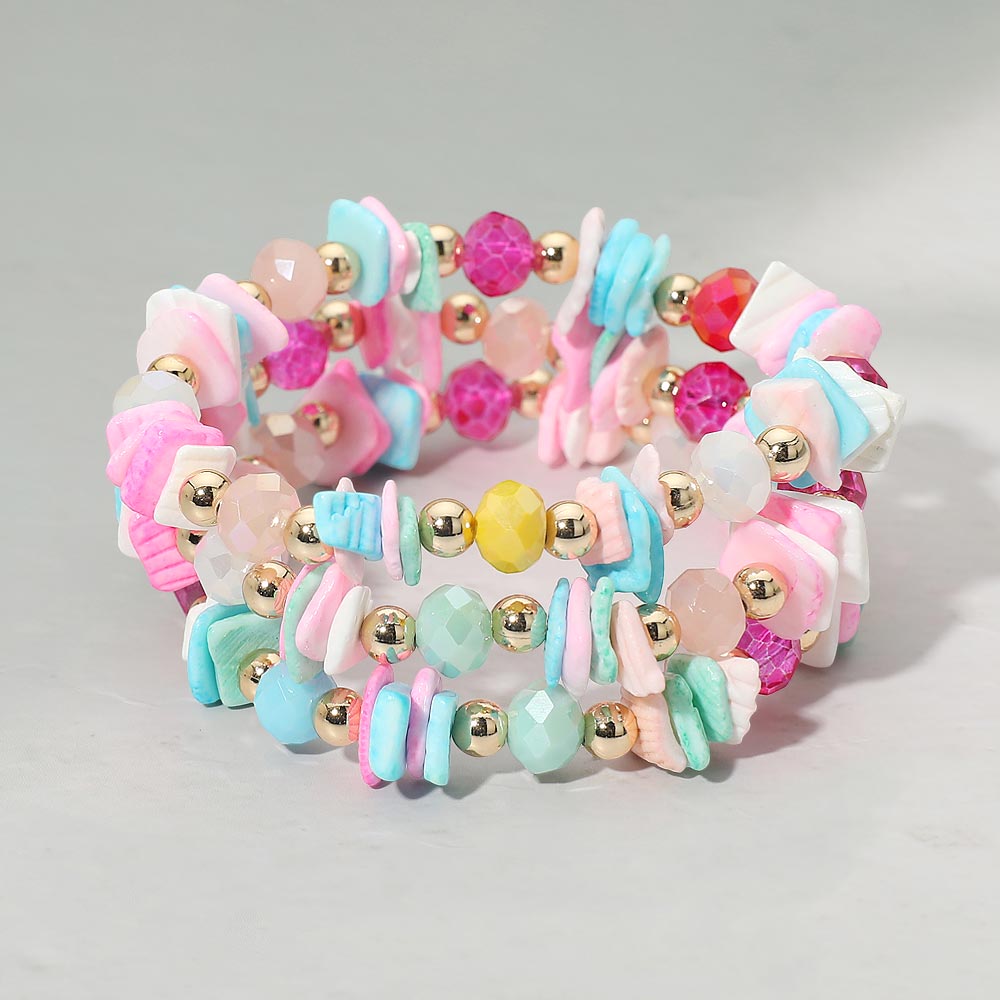 3PCS - Boho Chip Beaded Stretch Multi Layered Bracelets