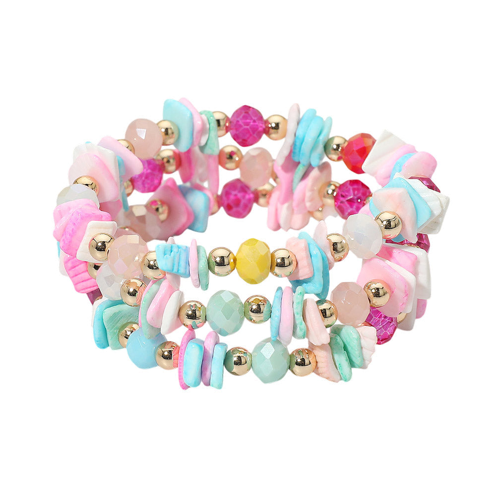 3PCS - Boho Chip Beaded Stretch Multi Layered Bracelets