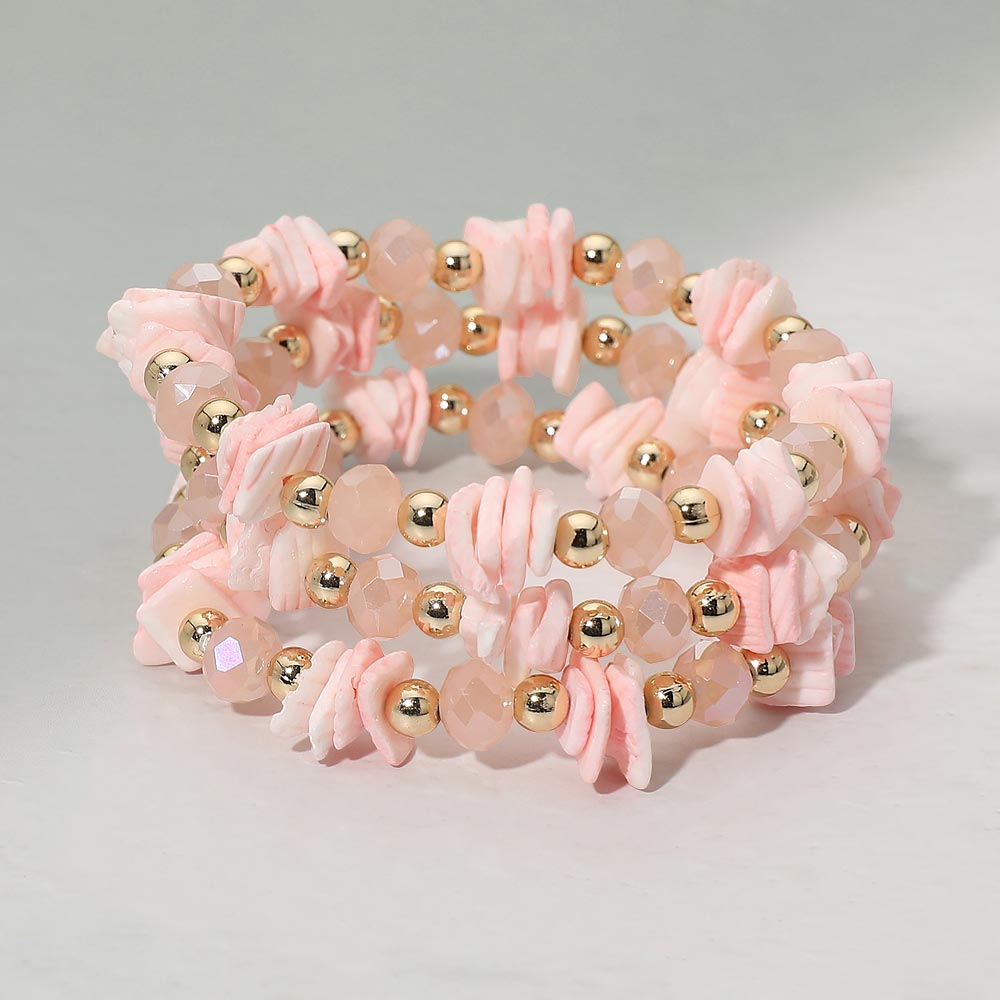 3PCS - Boho Chip Beaded Stretch Multi Layered Bracelets