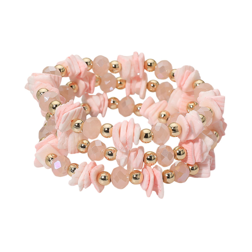 3PCS - Boho Chip Beaded Stretch Multi Layered Bracelets