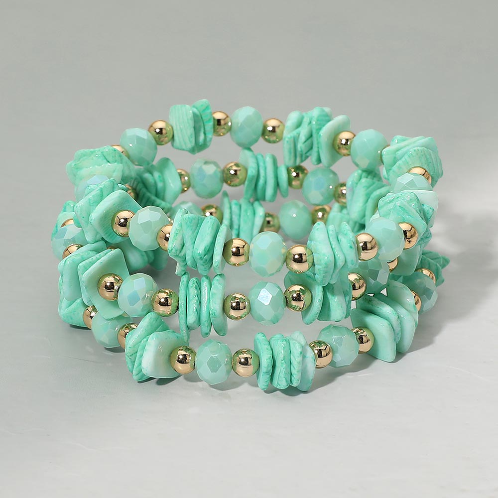 3PCS - Boho Chip Beaded Stretch Multi Layered Bracelets