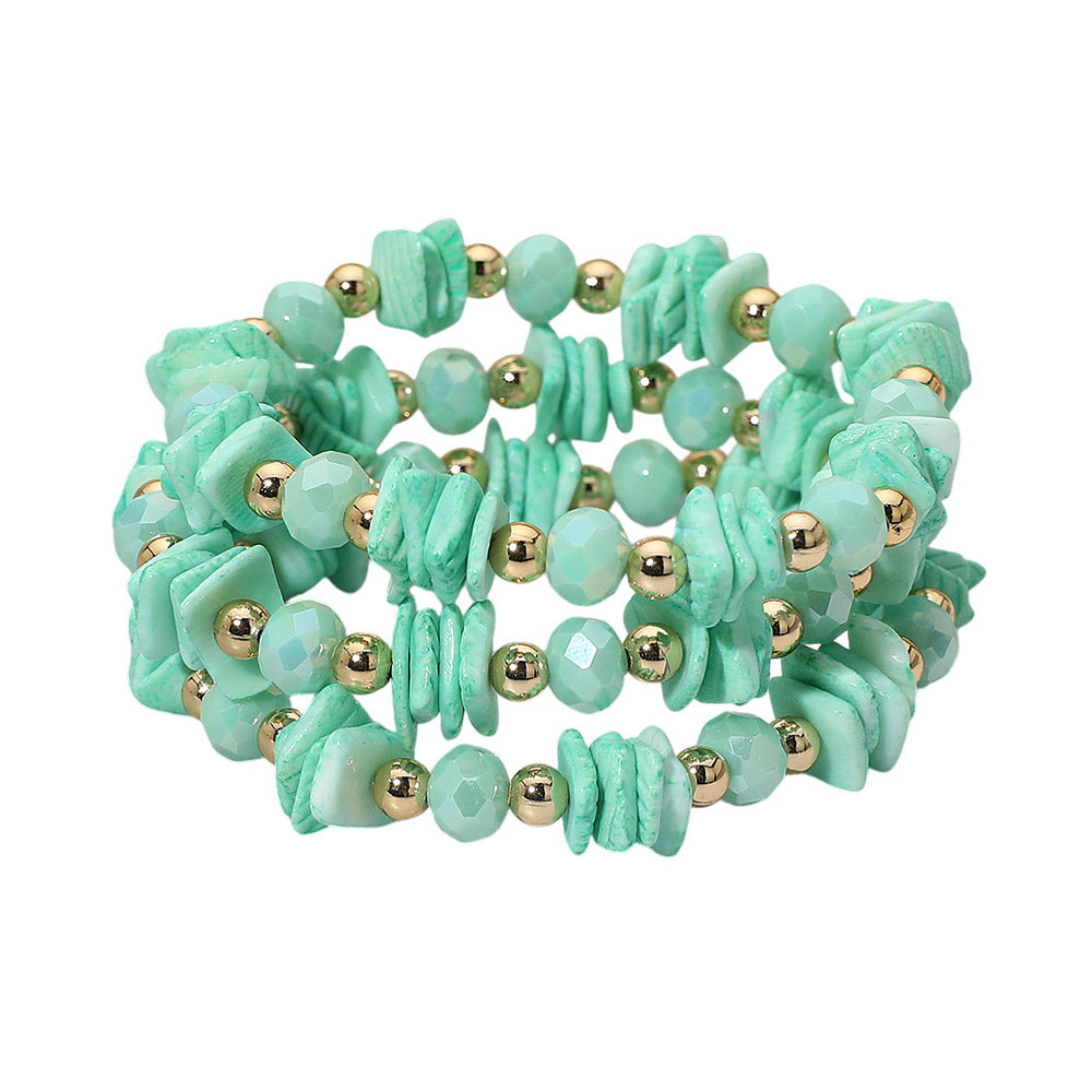 3PCS - Boho Chip Beaded Stretch Multi Layered Bracelets