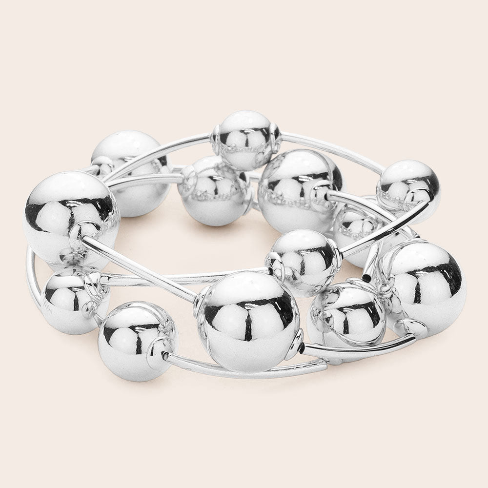 3PCS - Metal Ball Station Stretch Bracelets