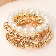 4PCS - Pearl Metal Ball Mixed Beaded Stretch Multi Layered Bracelets