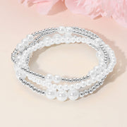 4PCS - Pearl Metal Ball Beaded Stretch Multi Layered Bracelets