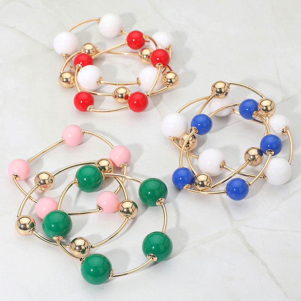 3PCS - Bold Bubble Beaded Stretch Multi Layered Bracelets