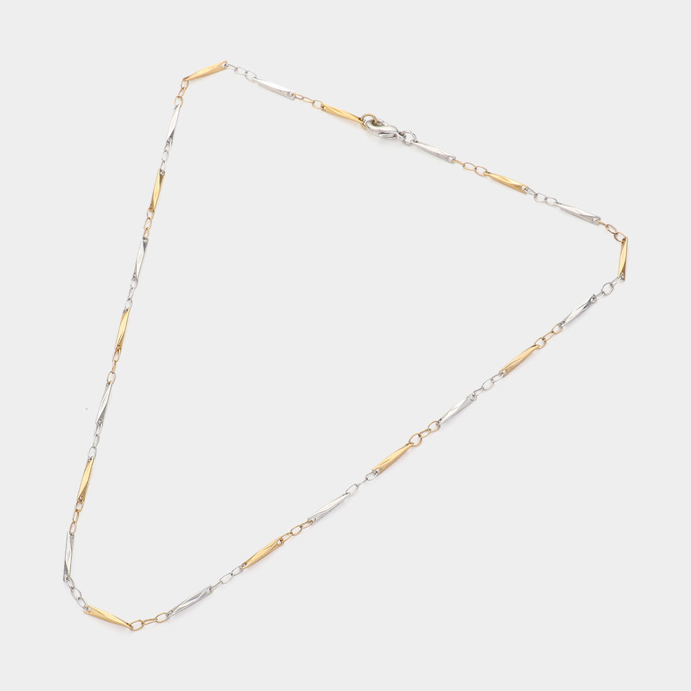 Two Tone Metal Bracelet & Necklace Jewelry Set