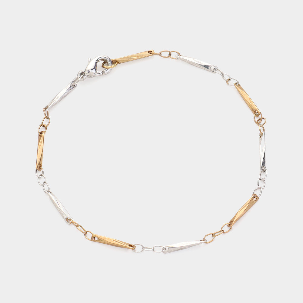 Two Tone Metal Bracelet & Necklace Jewelry Set