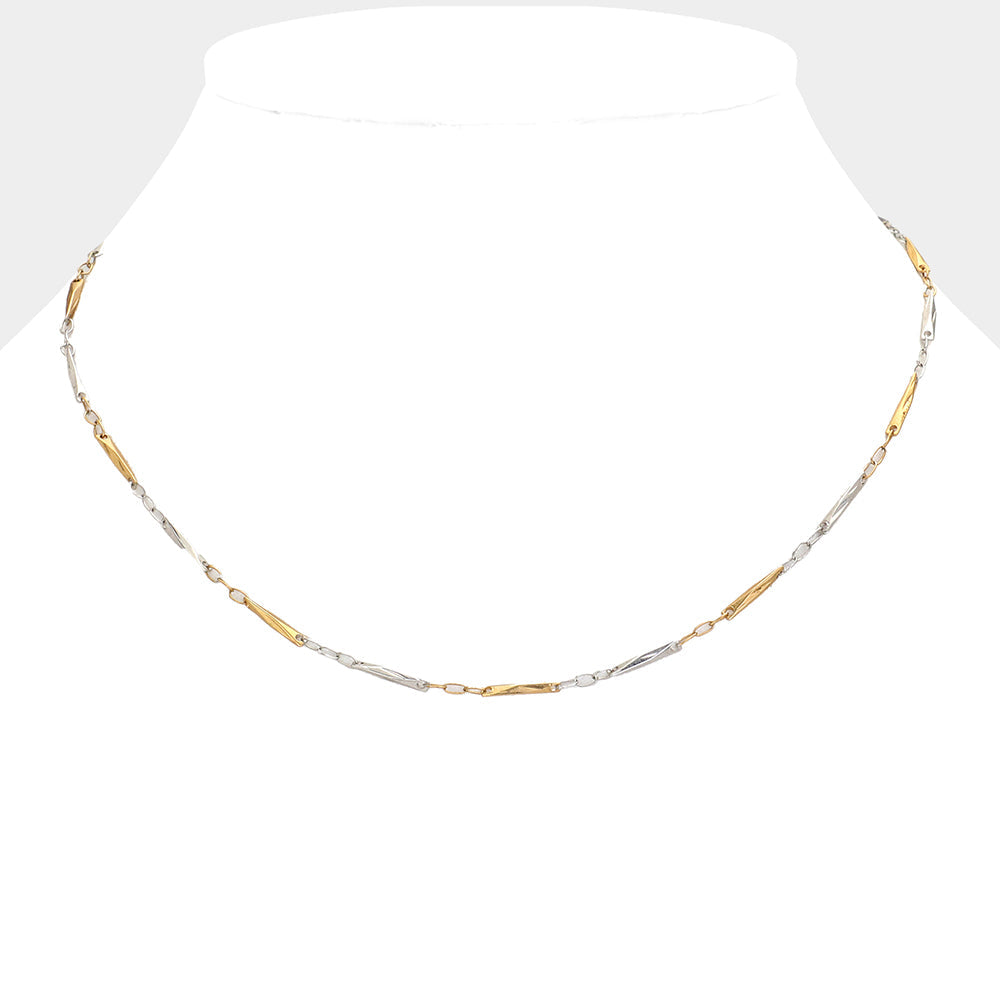 Two Tone Metal Bracelet & Necklace Jewelry Set