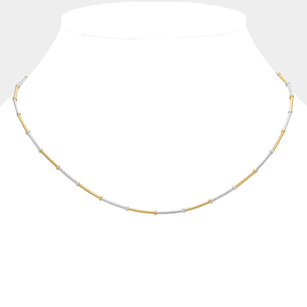 2PCS - Two Tone Snake with Bead Chain Necklace with Bracelet