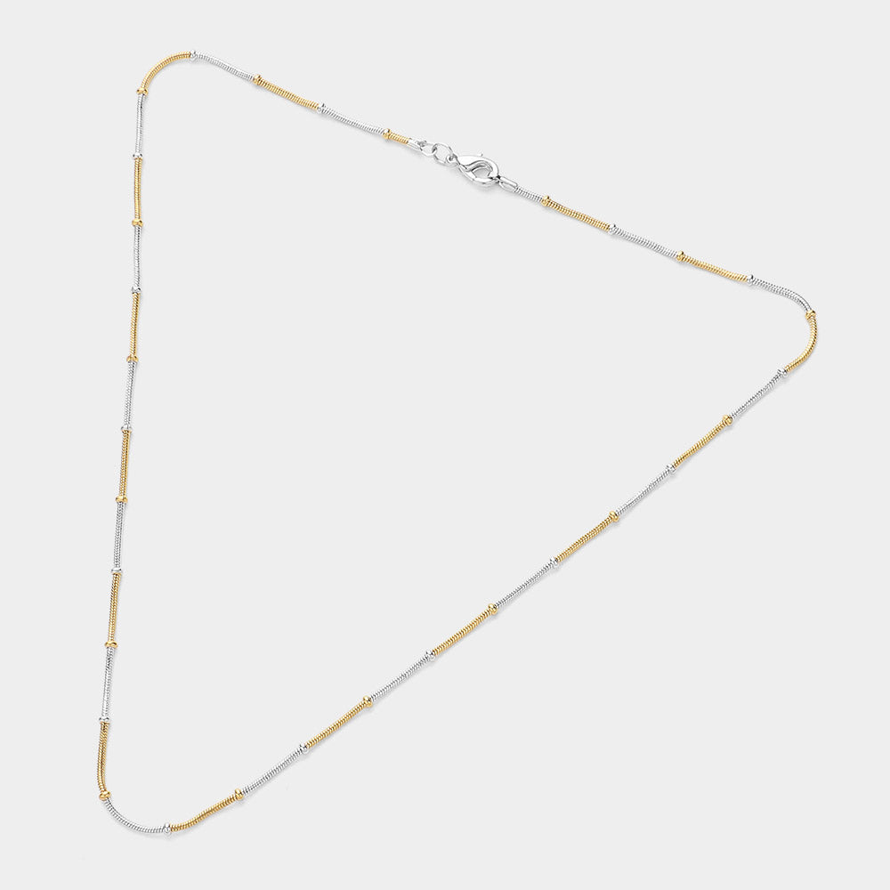 2PCS - Two Tone Snake with Bead Chain Necklace with Bracelet