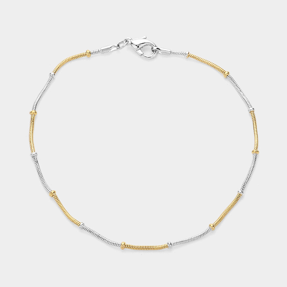 2PCS - Two Tone Snake with Bead Chain Necklace with Bracelet
