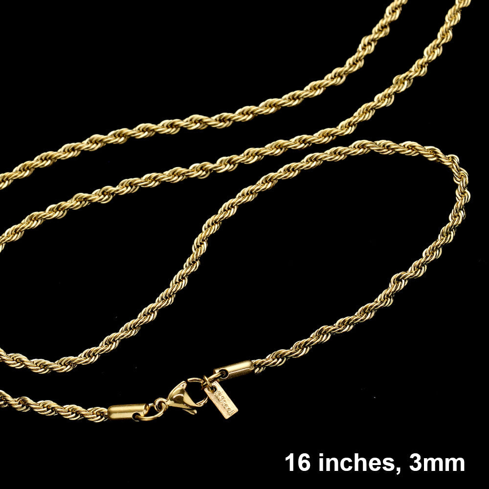 16 INCH, 3mm Stainless Steel Rope Chain Necklace