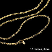 16 INCH, 3mm Stainless Steel Rope Chain Necklace