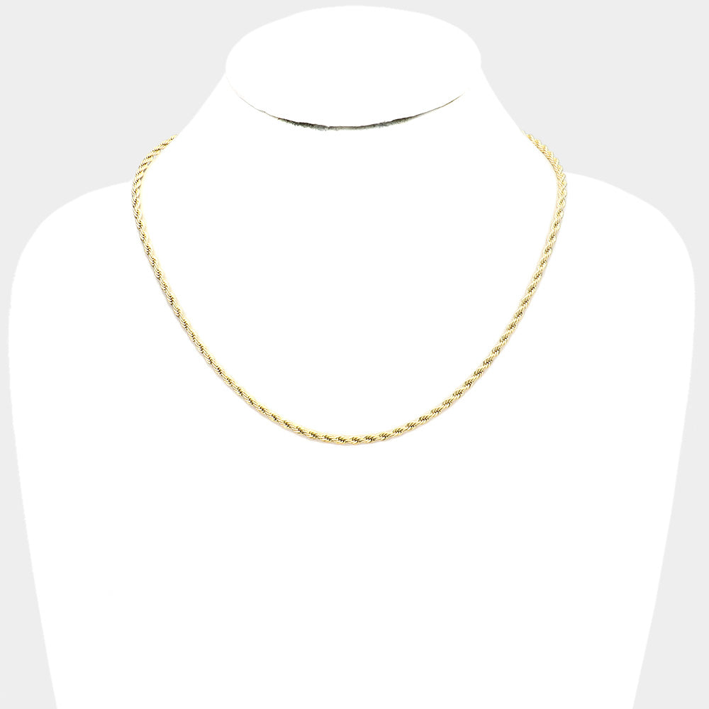 16 INCH, 3mm Stainless Steel Rope Chain Necklace