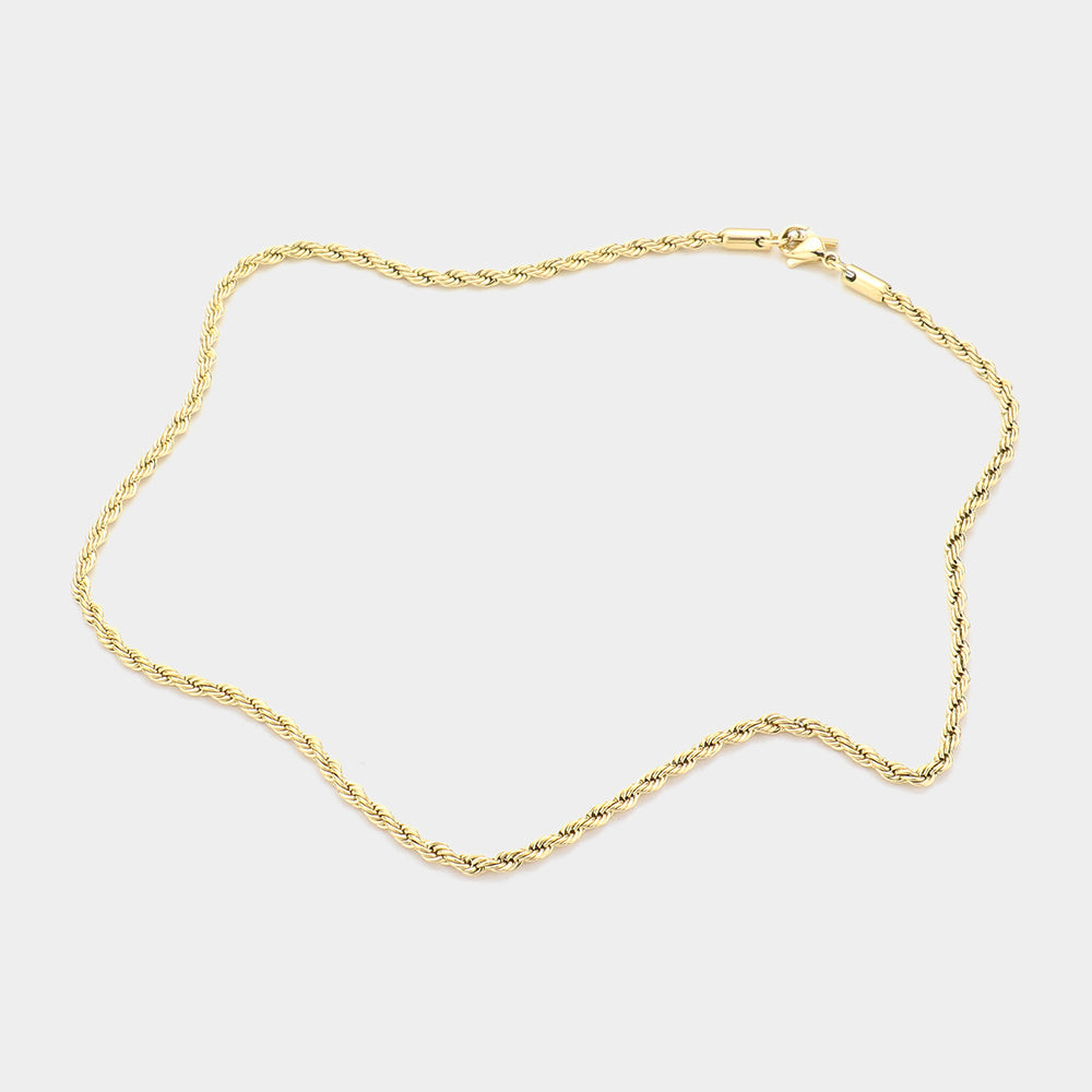 16 INCH, 3mm Stainless Steel Rope Chain Necklace