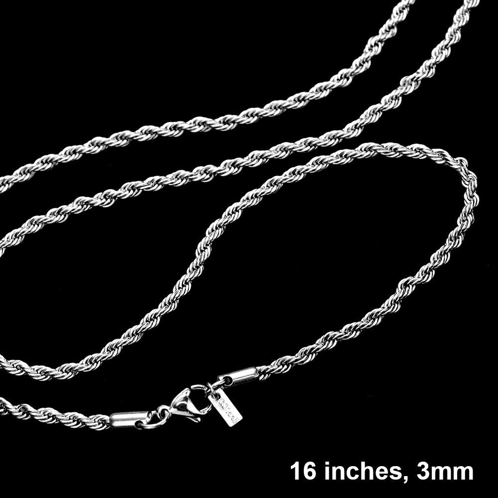 16 INCH, 3mm Stainless Steel Rope Chain Necklace