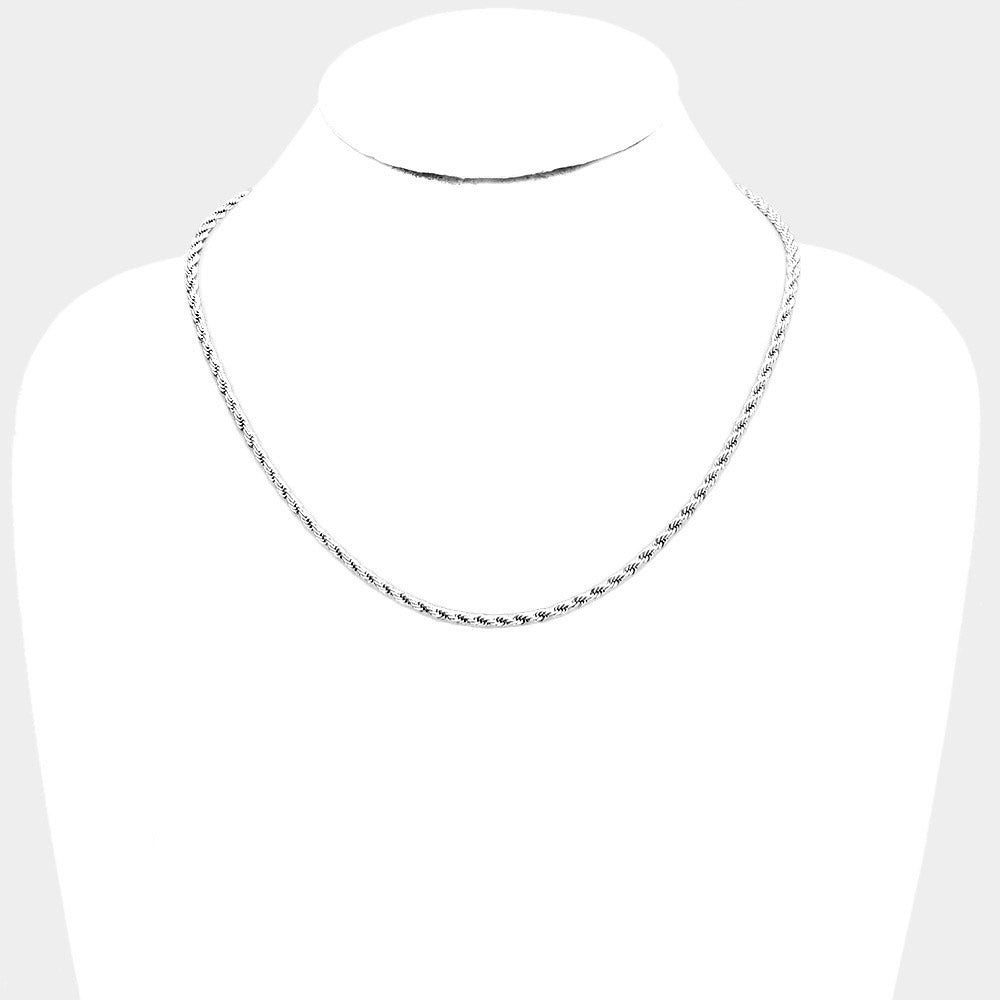 16 INCH, 3mm Stainless Steel Rope Chain Necklace