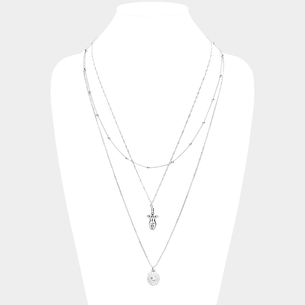 Evil Eye Body Pendant Metal Layered Necklace