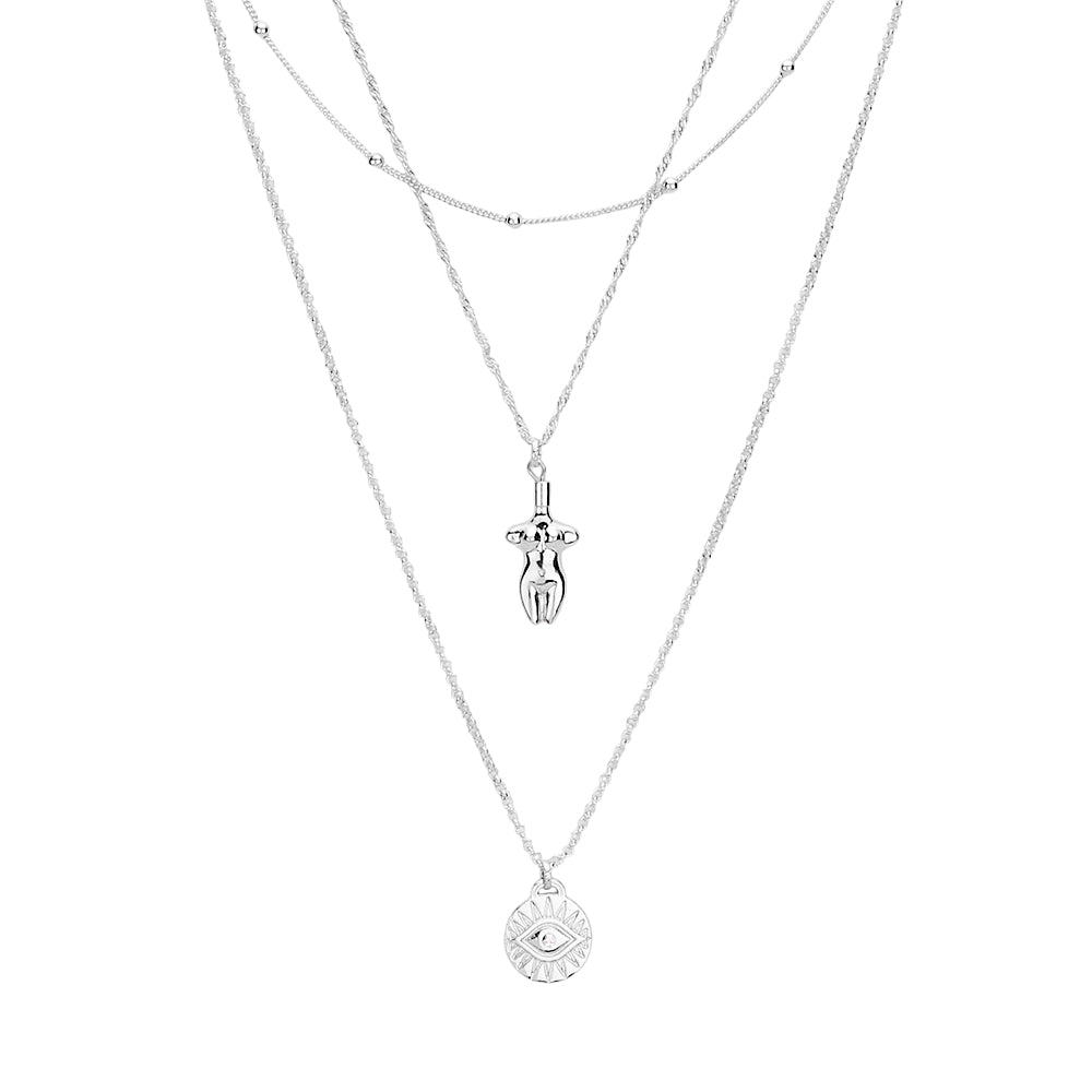 Evil Eye Body Pendant Metal Layered Necklace