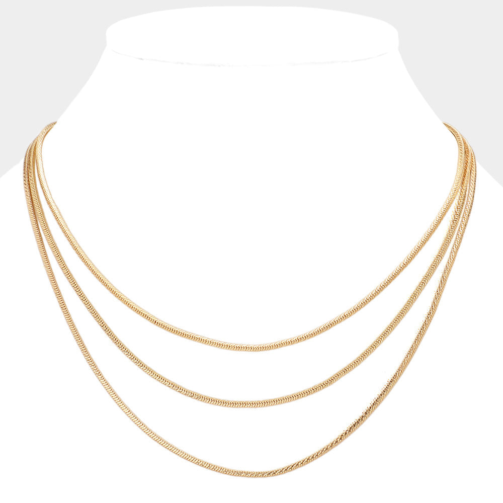Brass Metal Triple Layered Chain Necklace
