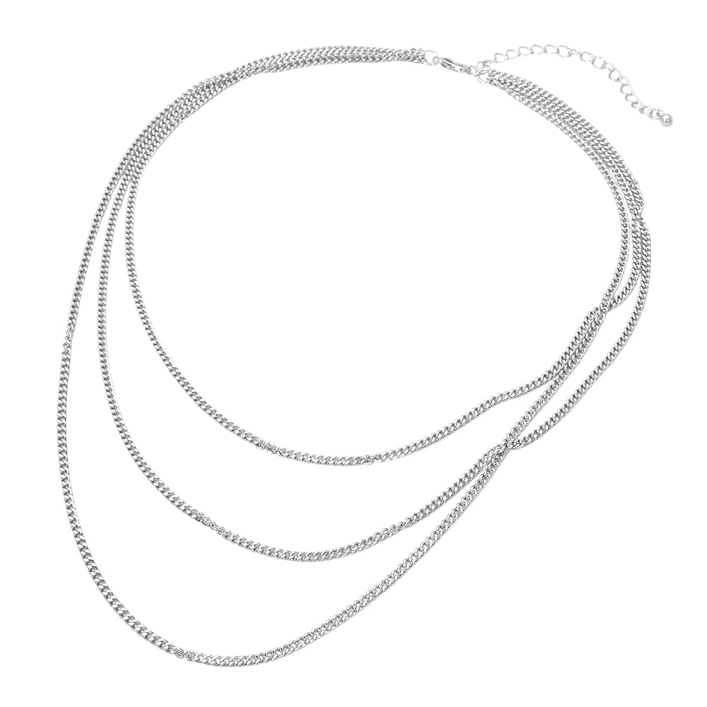 Silver Dipped Triple Layer Classic Curb Chain Necklace