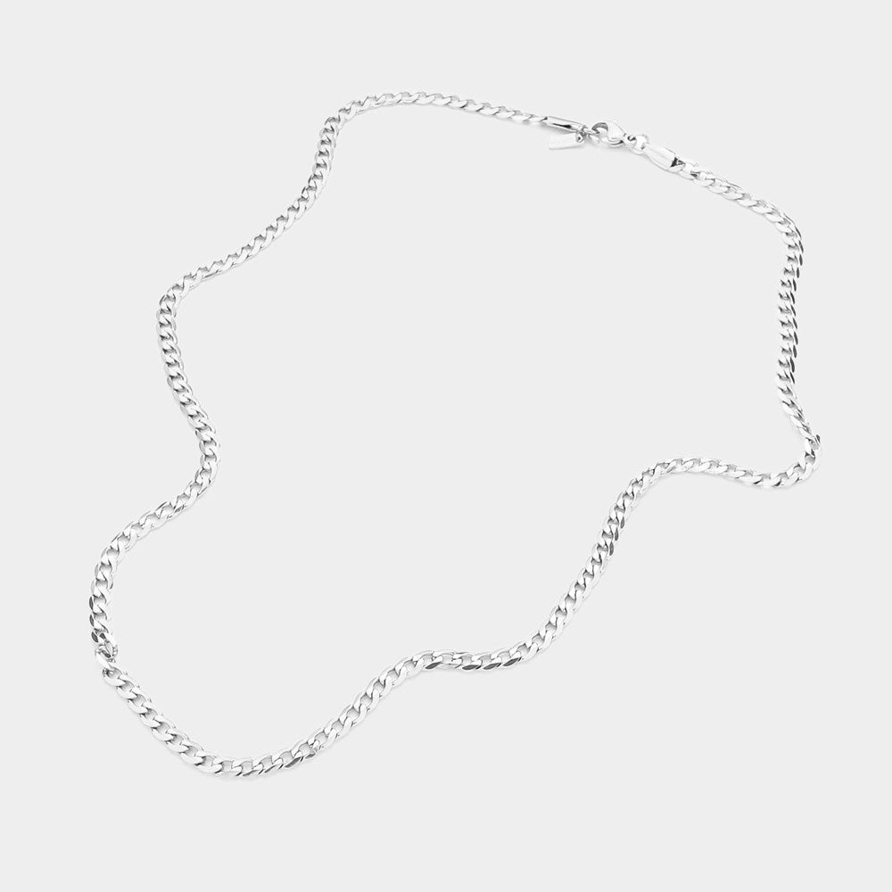 20 INCH, 4mm Stainless Steel Diamond Cut Cuban Chain Necklace