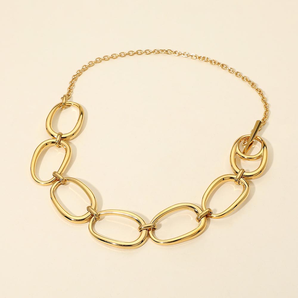 Stainless Steel Bold Oval Link Toggle Necklace
