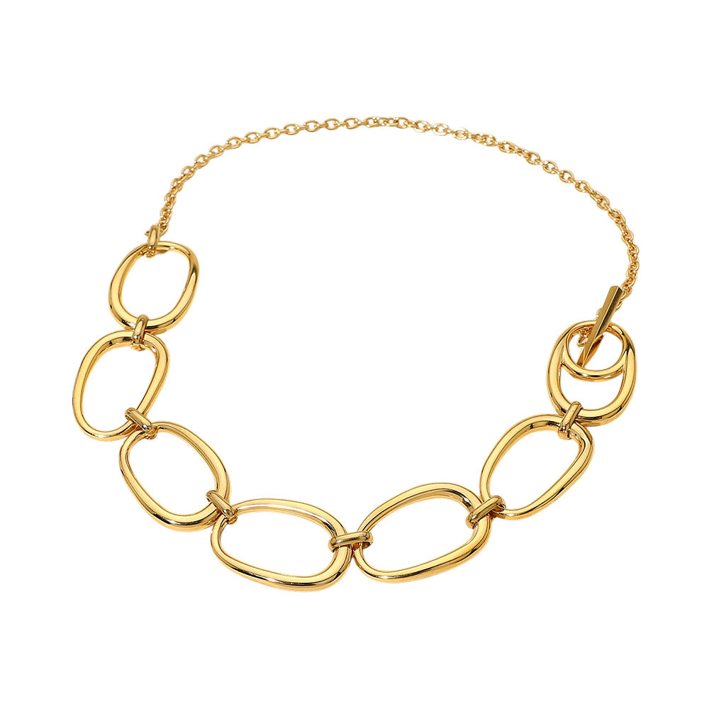 Stainless Steel Bold Oval Link Toggle Necklace