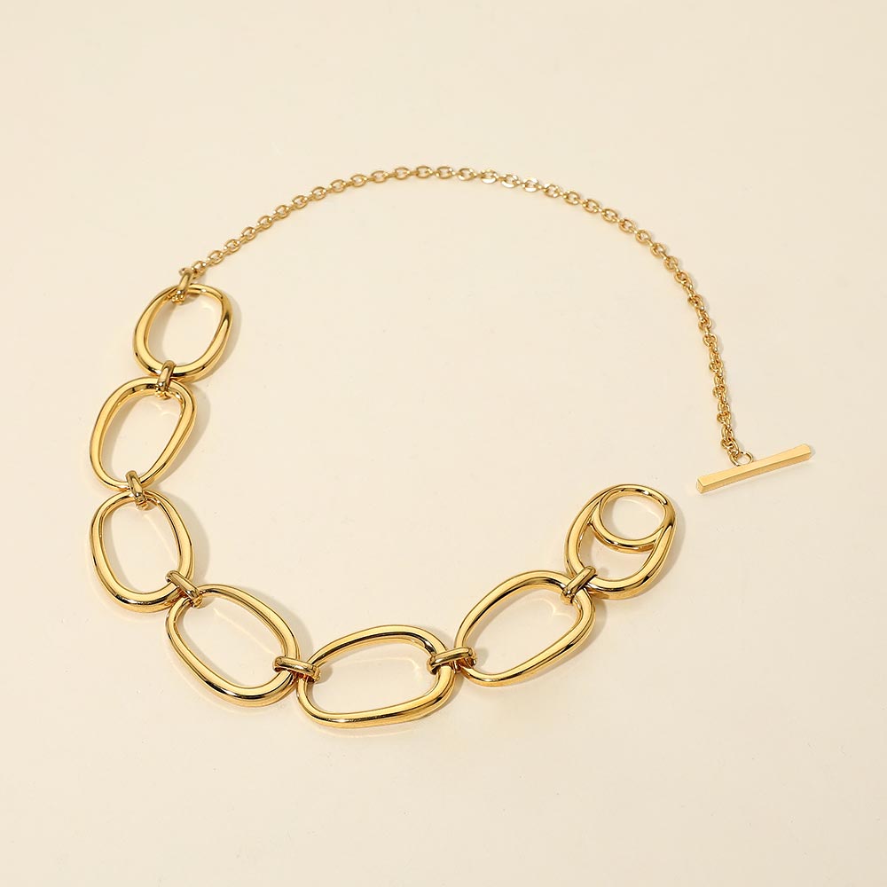 Stainless Steel Bold Oval Link Toggle Necklace