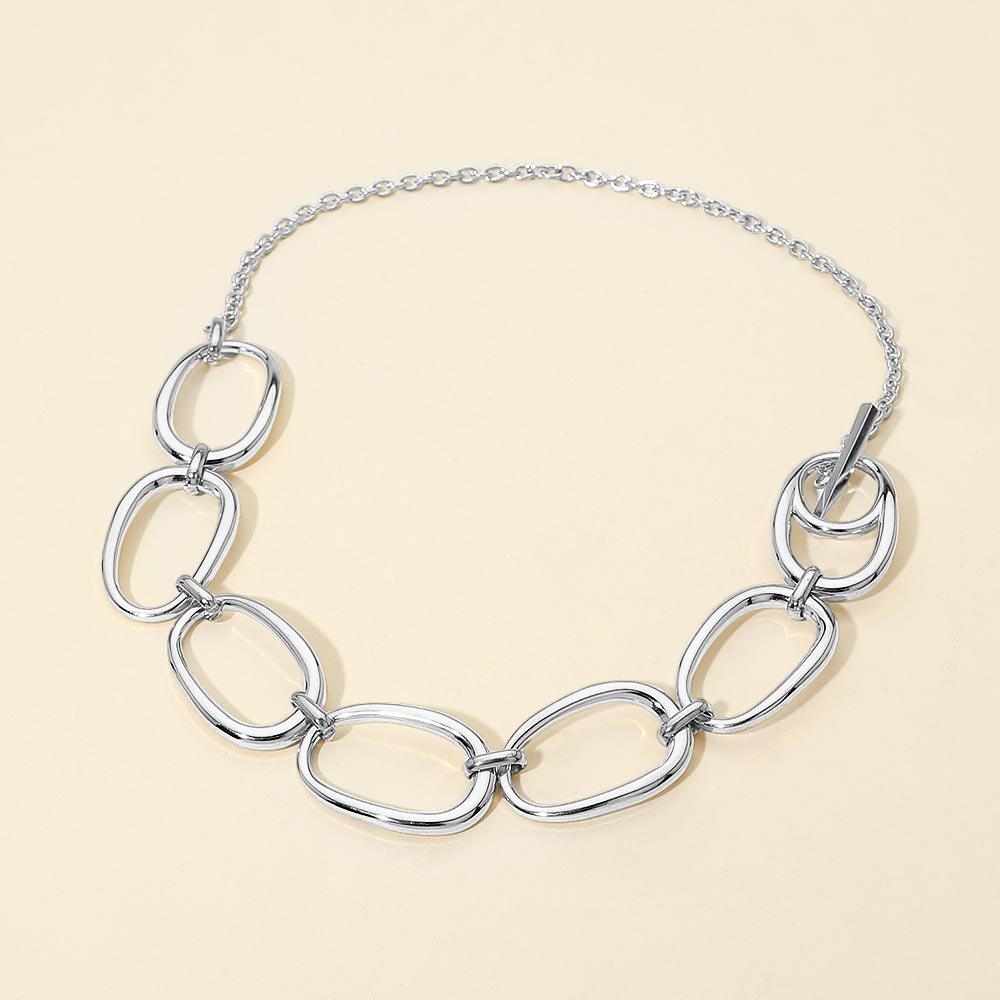 Stainless Steel Bold Oval Link Toggle Necklace