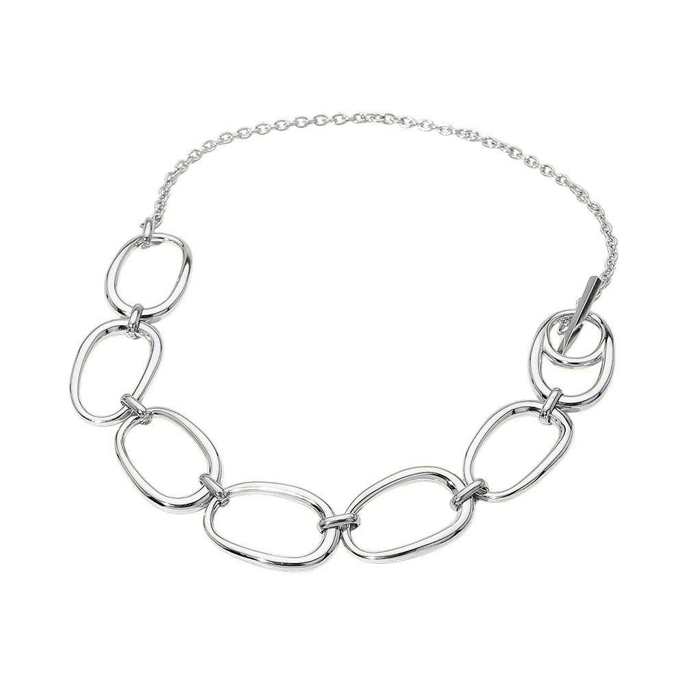 Stainless Steel Bold Oval Link Toggle Necklace