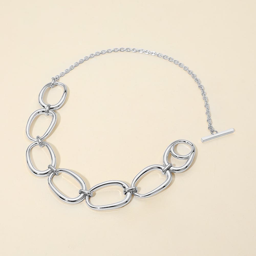 Stainless Steel Bold Oval Link Toggle Necklace