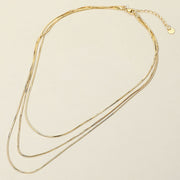 SECRET BOX_Stainless Steel Herringbone Chain Triple Layered Necklace