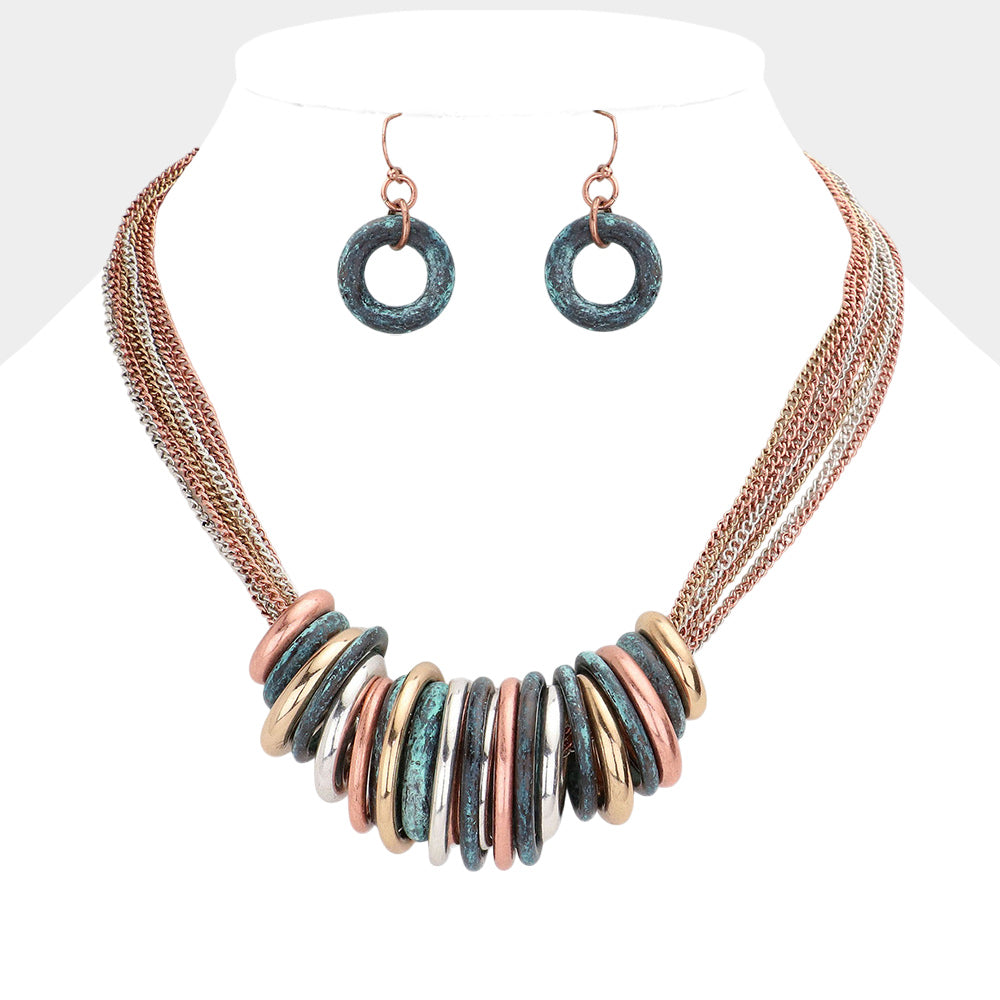 Antique Metal O-Ring Stacked Necklace