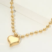 Stainless Steel Heart Charm Beaded Chain Necklace