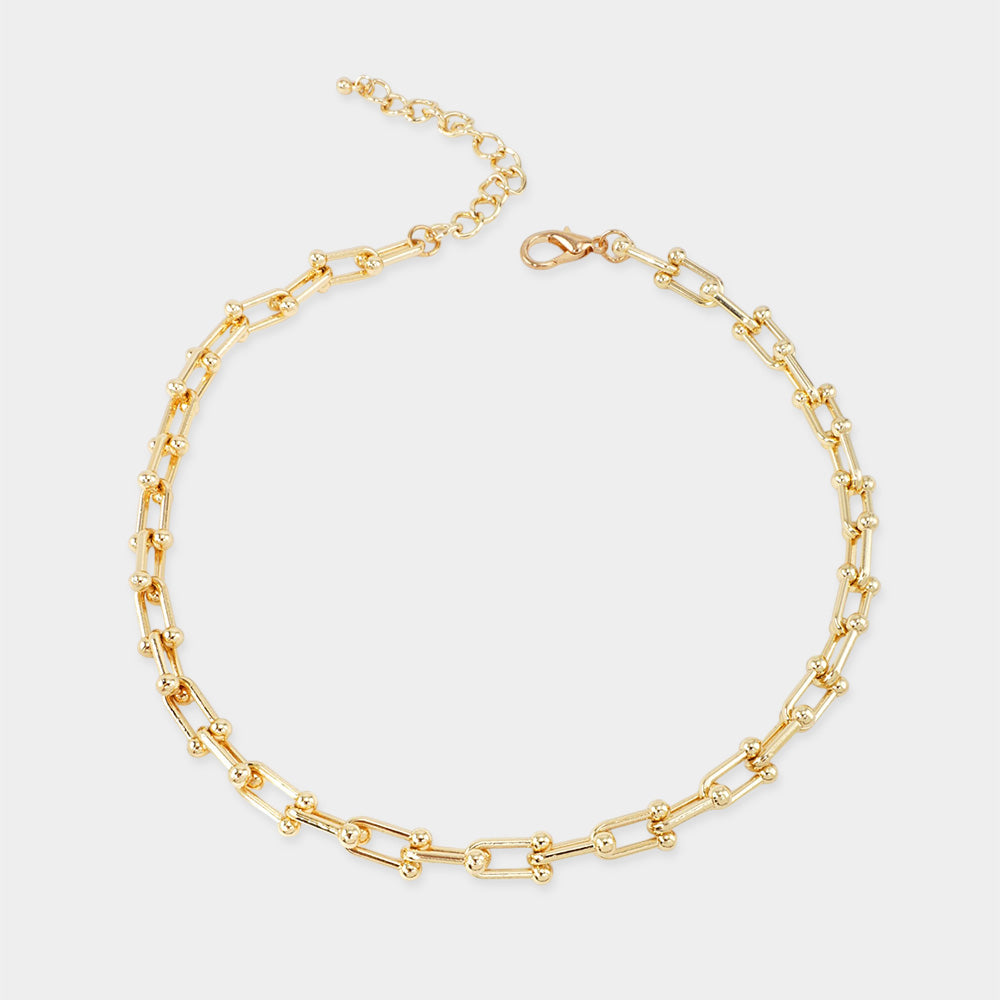Gold Dipped Bold Beaded Paperclip Chain Necklace
