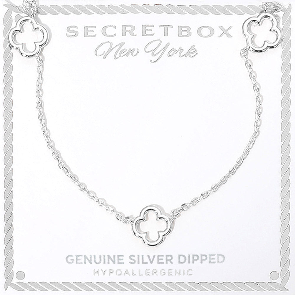 SECRET BOX_Genuine Silver Dipped Open Quatrefoil Station Necklace