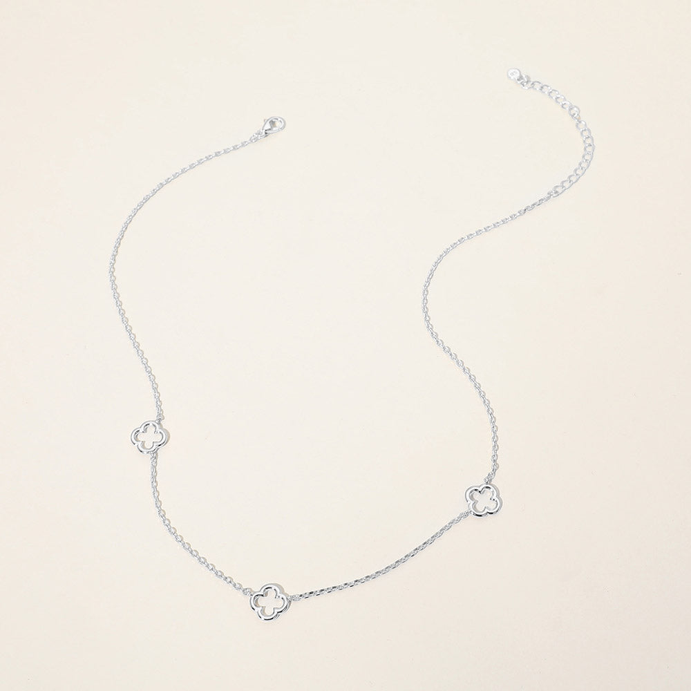 SECRET BOX_Genuine Silver Dipped Open Quatrefoil Station Necklace