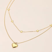 SECRET BOX_Stainless Steel Heart Pendant Charm Station Layered Necklace