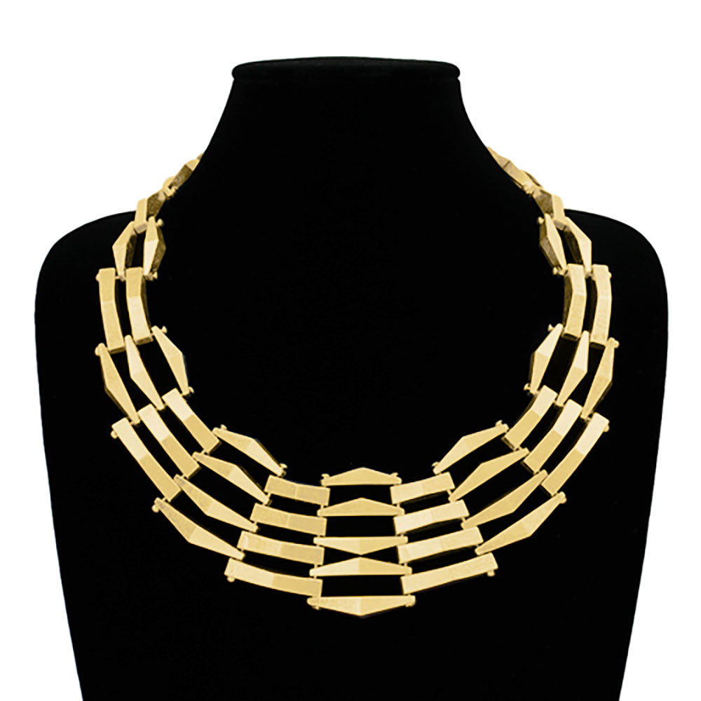 Bold Geometric Metal Bar Link Layered Necklace