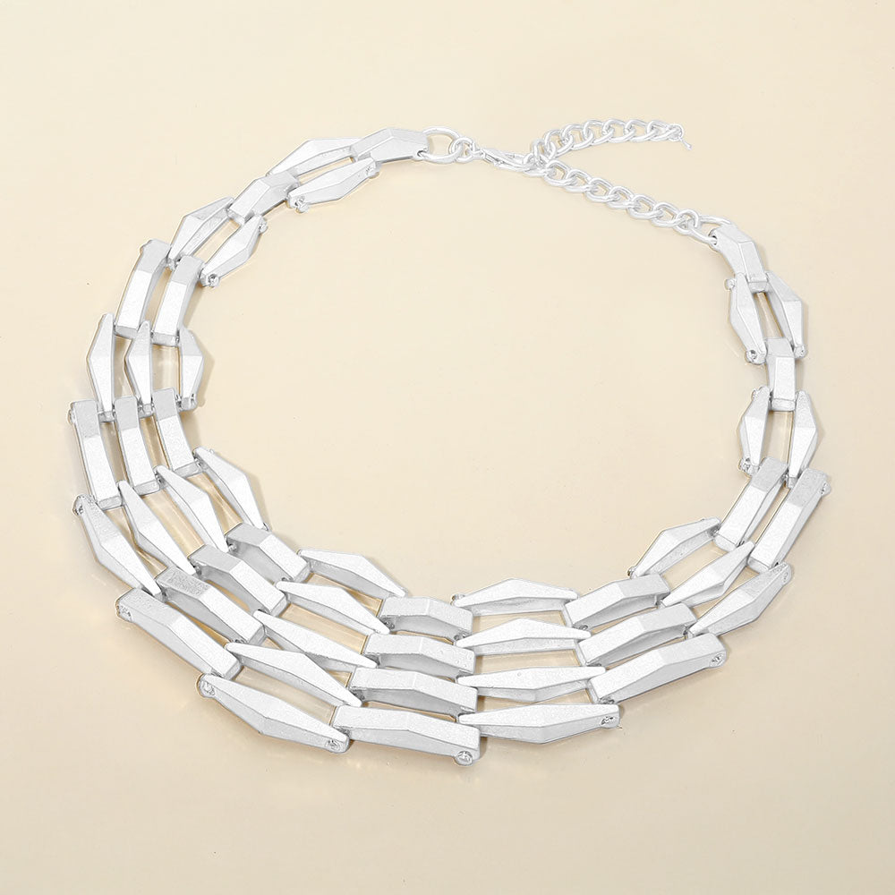 Bold Geometric Metal Bar Link Layered Necklace