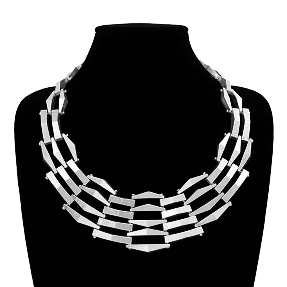 Bold Geometric Metal Bar Link Layered Necklace