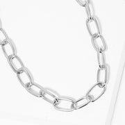 White Gold Dipped Open Metal Oval Link Necklace